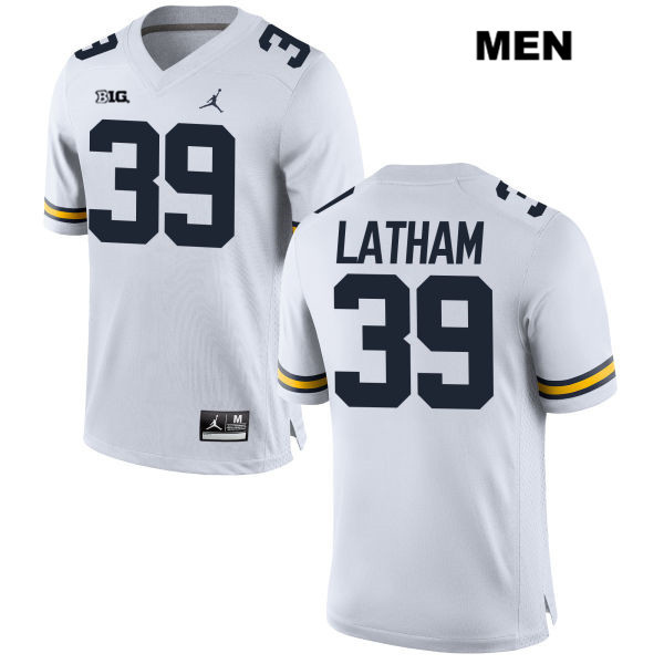 Men's NCAA Michigan Wolverines Evan Latham #39 White Jordan Brand Authentic Stitched Football College Jersey OB25V84PU